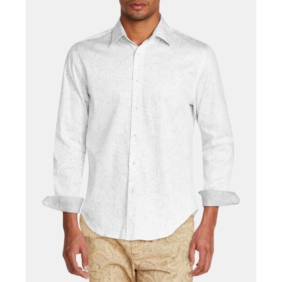Tallia Sport Men's Shirt Medium White Paisley Print Button Down NWOT $88 *Defect - Picture 1 of 14